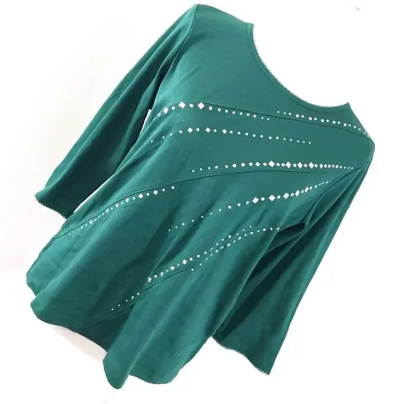 NWT@$54! ALFRED DUNNER! EMERALD GREEN 3/4 SLEEVED, SILVER STUDDED TOP SZ PS - Picture 9 of 9